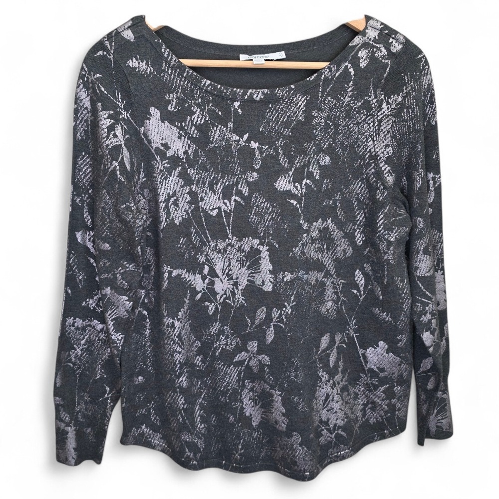 Chicos‎ Top Womens 0 US Small Gray Scoop Neck Knit Blouse Long Sleeve Casual